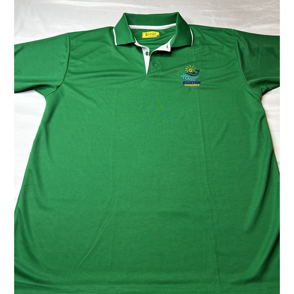 Five Stars Polo Shirt Mens XL Green Roatan Honduras Embroidered Performance Golf